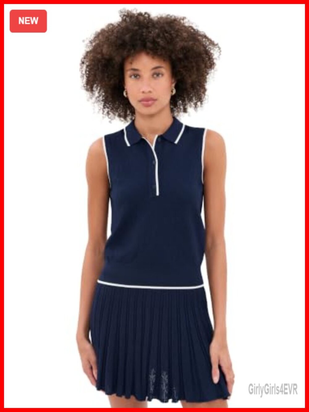 Pointelle Knit Sleeveless Polo Top Viscose Stretch Golf Casual